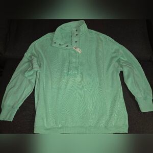 Aerie Getaway Quarter Snap- Waffle Sweatshirt - L - Fresh Green - NWT